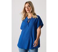Yours Curve Blue Textured Frill Neck Top - Women's - Plus Size Curve