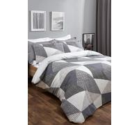 Textured Geometric Duvet Cover with Pillowcase OHS Grey Double