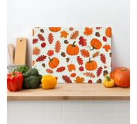 Textured Glass Chopping Board Worktop Saver for Kitchens, Durable, Easy-Clean, Scratch Resistant, Hygienic, Non Slip Feet, Cute Pumpkins, Available in Two Sizes Small 28.5cm x 20cm