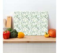 Textured Glass Chopping Board Worktop Saver for Kitchens, Durable, Easy-Clean, Scratch Resistant, Hygienic, Non Slip Feet, Green Leaves, Available in Two Sizes Small 28.5cm x 20cm