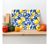 Textured Glass Chopping Board Worktop Saver for Kitchens, Durable, Easy-Clean, Scratch Resistant, Hygienic, Non Slip Feet, Abstract Lemons, Available in Two Sizes (L)