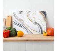 Textured Glass Chopping Board Worktop Saver for Kitchens, Durable Easy-Clean Scratch Resistant Hygienic Non Slip Feet, Blue Marble Print Rectangular Large 39cm x 29cm
