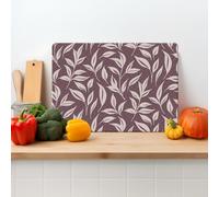 Textured Glass Chopping Board Worktop Saver for Kitchens, Durable, Easy-Clean, Scratch Resistant, Hygienic, Non Slip Feet, Burgundy Leaf Print Rectangular Large Size 39cm x 29cm