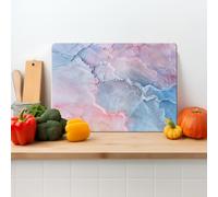 Textured Glass Chopping Board Worktop Saver for Kitchens, Durable Easy-Clean Scratch Resistant Hygienic Non Slip Feet, Pink Pastel Marble Print Rectangular Large 39cm x 29cm