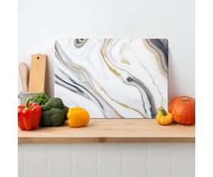 Textured Glass Chopping Board Worktop Saver for Kitchens, Durable Easy-Clean Scratch Resistant Hygienic Non Slip Feet, Blue Marble Print Rectangular Large 39cm x 29cm