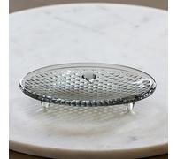 Textured Grey Glass Oval Soap Dish, Kitchen Bathroom Sink, Trinkets, 15x10cm