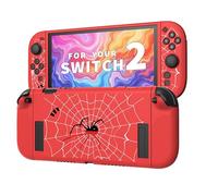 Textured Grip Protective Case Compatible with Nintendo Switch 2 (2025) Only - Spider Web Design, Red Matte Shockproof TPU Shell with Anti-Slip Handles, Ergonomic & Comfort Slim Back Cover