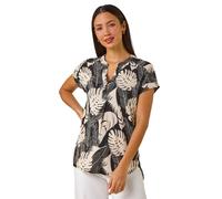 Textured Leaf Print V-Neck Stretch Top Roman Stone 10