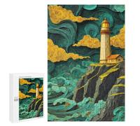 Textured Lighthouse Cliff Ocean Waves Jigsaw Puzzle for Adults And Families, 1000 PCS, A Creative Way to Unwind after A Busy Day, for Quiet Evenings