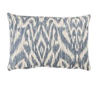 Textured Linen Blend Abstract Ikat Boudoir Cushion Cover. Marine Blue and Natural Beige. Tactile Linen-Mix Fabric. 17x12" Rectangular Cover Only