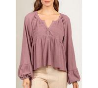 Textured Long Sleeve Blouse with Button Detail- Dusty Pink Everyday The Label Multi M
