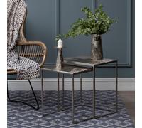 Textured Metal Side Table Nest (Set of 2) silver-coloured