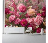 Textured Non-Woven Mural Wallpaper 250 x 175(WxH) - Fantasy Nature Flower Fields Pattern, Modern Feature Wall for Lounge Hallway or TV Backdrop, Pink