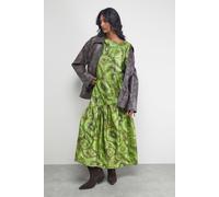 Textured Organza Asymmetric Seam Volume Sleeve Midi Dress Warehouse Floral 14