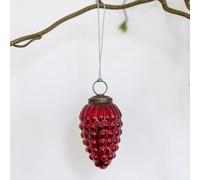 Textured Red Vintage Fir Pine Cone Bauble, Glass Christmas Decoration Small, Bauble, Christmas Tree Decorations, Hanging Ornaments