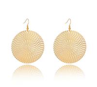 Textured Round Disc Dangle Earring for Women, Hammered Large Circle Drop, Vintage Boho Metallic Filigree Statement Hook Jewelry, normal, Metal, No Gemstone