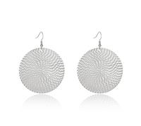 Textured Round Disc Dangle Earring for Women, Hammered Large Circle Drop, Vintage Boho Metallic Filigree Statement Hook Jewelry, normal, Metal, No Gemstone