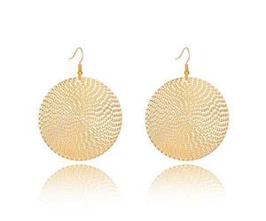 Textured Round Disc Dangle Earring for Women, Hammered Large Circle Drop, Vintage Boho Metallic Filigree Statement Hook Jewelry, normal, Metal, No Gemstone
