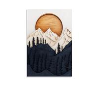 Textured Sandstone Wall Art, Stacked Double-Panel Mountain Abstract Nature Landscape with Sun Hanging Paintings Poster Modern Rustic Decor Perfect for Living Ro 16x24inch(40x60cm)