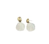 Textured shell-shaped drop ear ornaments, two-tone titanium steel brooch, skin-friendly ear jewelry ideal for women-perfect for summer, daily wear, dating, office, parties, or as a holiday gift
