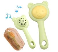 Textured Silicone Teething Toys for Baby, 2 in 1 Rattle and Teether Toy, Sensory Exploration and Teething Relief, Easy to Hold Handles, 0+ Months (Green)