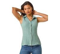 Textured Sleeveless Buttoned Blouse Roman Dark Green 18