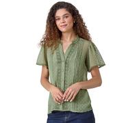 Textured Spot Lace Trim Blouse Roman Dark Green 12