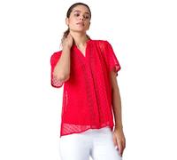 Textured Spot Lace Trim Blouse Roman Red 14