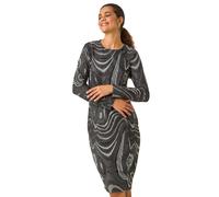 Textured Swirl Pattern Stretch Midi Dress Roman Grey 10