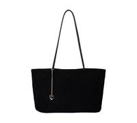 Textured Tote Bag with Roomy Multiple-Compartment Storage, Black | Multiple Compartments for Divided Storage, Two Long Handles, Heart-Shaped Chain Detail for Shopping and Commuting