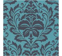 Textured Vinyl Wallpaper Blue Black Baroque Damask Metallic Vinyl Non Woven