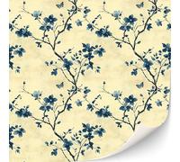 TexturKontor 3 Sheets Self-Adhesive Wallpaper for Dollhouses Scale 1:12 (Blue Sepia Flowers)