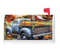 Texupday Fall Blue Truck with Pumpkins Mailbox Cover with Magnetic Strip Autumn Harvest Mailbox Wraps Post Letter Box Cover Standard Size 21" X 18" Garden Farm Outdoor Yard Decor