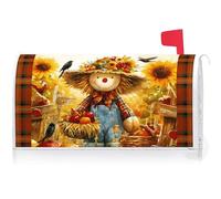 Texupday Fall Sunflower Scarecrow Decoration Mailbox Cover with Magnetic Strip Autumn Harvest Mailbox Wraps Post Letter Box Cover Standard Size 21" X 18" Garden Farm Outdoor Yard Decor