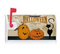 Texupday Happy Halloween Black Cat Scary Pumpkins Ghost Decoration Mailbox Cover with Magnetic Strip Mailbox Wraps Post Letter Box Cover Standard Size 21" X 18" for Garden Outdoor Yard Decor