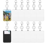 Texvora 12 PCS Sublimation Work Card Holders, Rectangle Portable Card Holders with Key Chain, Leather Sublimation Badge Holders, Printable Blank Card Carrier Case for Business, Passport, ID Card