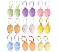 Texvora 18 Easter Egg Ornaments For Tree, Pastel Colors, Foam Spotted Hanging Eggs With Ribbons, Small Tree Decorations For Easter, Indoor