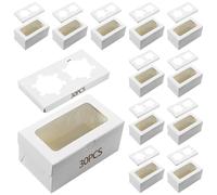 Texvora 30 PCS Cupcake Boxes with Clear Window, White Kraft Paper Muffin Box, 2 Cavity Dessert Packaging Box, Cupcake Snack Holder, Treat Storage Box for Home Bakery, Cafe, Restaurant
