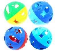Texvora 4 Pcs Cat Ball Toy Bell, Plastic Kitten Jingle Ball Toy, Cat Play Ball for Indoor Use, Helps Draw Kitten Attention, Lightweight, Easy to Bat and Chase
