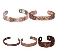 Texvora 4 Pcs Copper Bracelets Set, Including Plum Blossom, Double Circle, Three Trees, and Swirl Designs, Adjustable Cuff Bracelets, Vintage Style for Women and Men with Strong Attachment Force