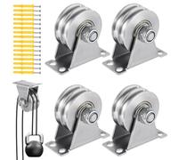Texvora 4 PCS Double Groove Wheel Pulley, Stainless Steel U Groove Pulley Block with Screws, Wall Mount Silent Smooth Lifting Pulley for DIY Gym Equipment, Slide Gate, Clothesline Set
