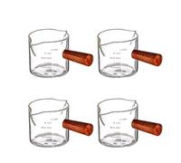 Texvora 4 Pcs Glass Espresso Extraction Cup with Scale, Double Spout, Mini Milk Jug, Borosilicate Glass, Wood Handle, Clear Measuring Markings, Easy Pouring, for Espresso Extraction and Home Cafe Use