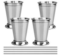 Texvora 4 Pcs Mint Julep Cups With 4 Matching Straws, Cocktail Glasses In Stainless Steel, Copper Coated, Each 12 Oz, Perfect For Mojitos, Comes In Gift Box