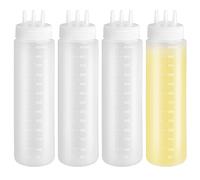 Texvora 4 PCS Sauce Bottle Squeeze, 24 oz Squeeze Bottle with Scale, 3 Hole Tri Cone Nozzle, Condiment Squeeze Bottles for Syrup, Ketchup, Dressing, Oil, Honey, Plastic Squirt Bottles