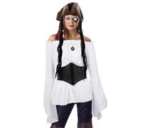 Texvora 5-Piece Women'S Renaissance Pirate Costume With Off-The-Shoulder Blouse, Corset Belt, Pirate Hat, Necklace & Patch