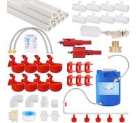 Texvora Automatic Chicken Watering System, 8 Cups, Complete Pvc Pipe Kit With Float Valve, Auto Feeder