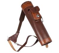 Texvora Dark Brown PU Leather Archery Quiver, Cylindrical Design, Adjustable Strap, Metal Buckle, Compound Bow, for Hunting and Archery