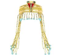 Texvora Egyptian Snake Headpiece for Women, Golden Beaded Cleopatra Crown with Blue Gems, Pharaoh Queen Costume Headdress for Party, Theater, Role Play, Stage Performance