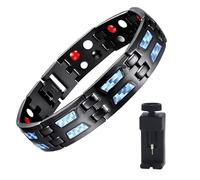 Texvora Men's Bracelet with Strong Attachment Force, Carbon Fiber Inlay, Double Row, Alloy Steel, with Adjuster, 8.5 in / 21.5 cm Length, 1.6 oz / 44 g, Fashion Jewelry for Men