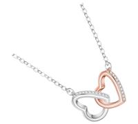 Texvora Mom Necklace from Daughter, Double Interlocking Heart Necklace for Mom, Two Tone Stainless Steel Pendant, 17.7 in / 45 cm Adjustable Chain, with Message Card and Present Box Gift Set